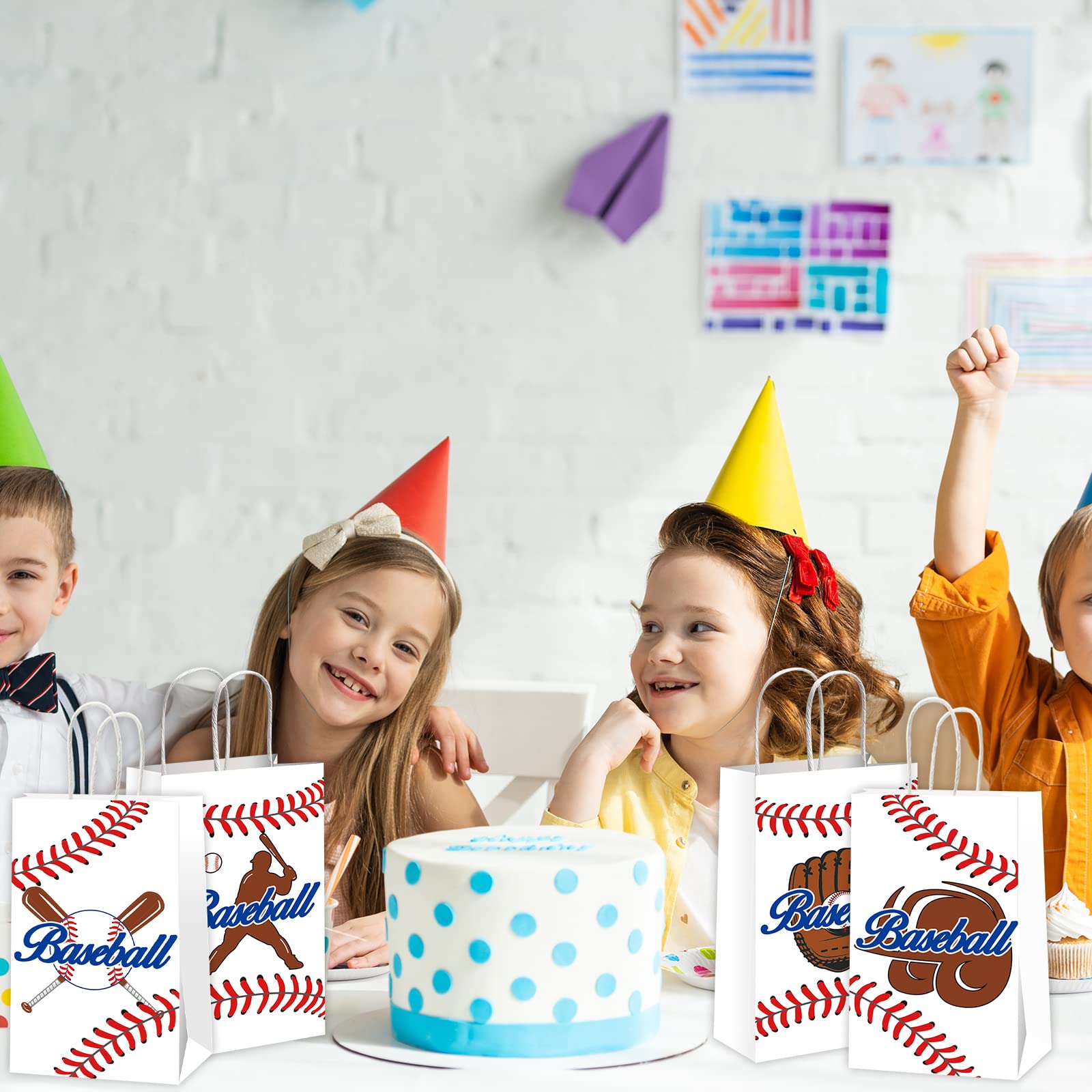 gisgfim 16pcs Baseball Party Gift Treat Bag Baseball Theme Party Candy Goodie Favor Bags with Handle for Baseball Birthday Party Baby Shower Decoration Supplies