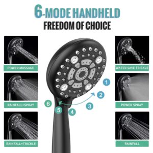 SR SUN RISE 12 Inch Slide Bar Shower System, Round Shower Faucets Sets Complete Rain Shower head and 6-Spray Handheld Combo, Wall Mounted Dual Shower Faucet Included Valve and Trim Kit, Matte Black