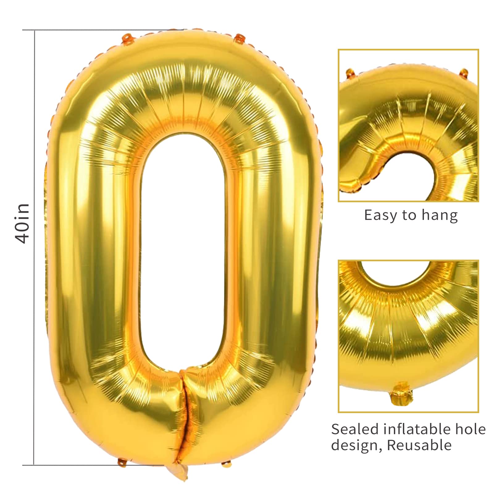 Smlpuame 40 inch Number Balloon 0-9 Gold Large Number 3 Balloons,Digital Balloons for Birthday Party Celebration Decorations Supplies, Helium Foil Number Balloons for Wedding Anniversary