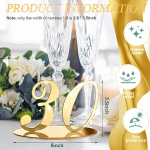 30 Pcs Table Numbers Gold Wedding Table Numbers for Reception Acrylic Banquets Table Numbers with Stand Holder Elegant Mirror Table Numbers for Wedding Party Birthday Anniversary Event Catering Decor