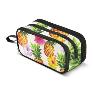 emelivor hawaiian pineapple flowers pencil case big capacity pencil pouch pencil bags with zipper pencil box for women girls kids students adults office school supplies pen case organizer