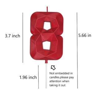 DERVENTA Birthday Candles Big Numbers 3D Red 3.7 inch Party Cake Topper 1 Piece (Number 8 Red)