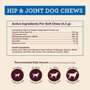 Hemp Well Hip and Joint Soft Chews – Best Joint Supplement for Dogs, Organically Sourced with Hemp, Glucosamine, Chondroitin and Breed Dogs, 30 Count