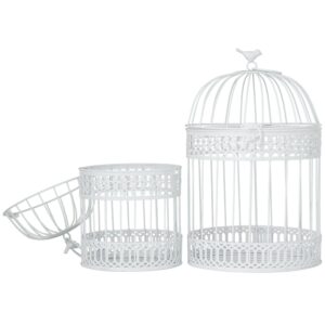 Deco 79 Metal Round Birdcage with Latch Lock Closure and Hanging Hook, Set of 2 16", 12"H, White