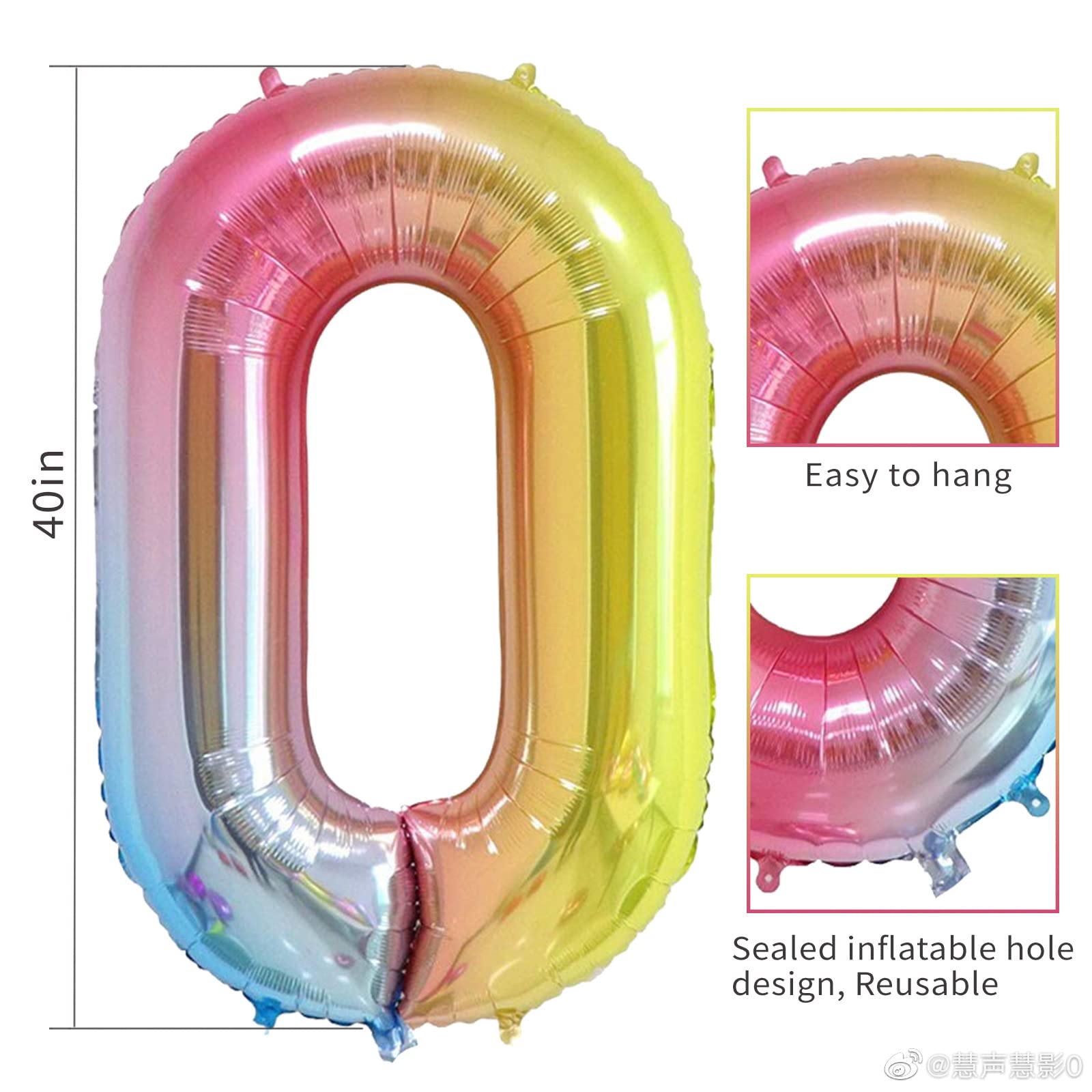 Smlpuame 40 Inch Number Balloons 0-9 Rainbow Gradient Large Number 10 Balloons, Digital Balloons for Birthday Party Celebration Decorations, Helium Foil Number Balloons for Wedding Anniversary