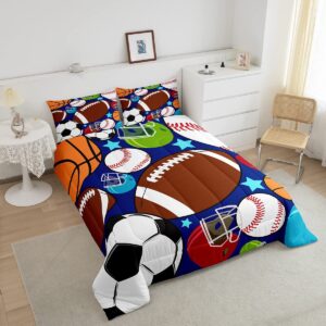 jejeloiu Kids Sports Comforter Set Football Basketball Tennis Baseball Bedding Boys Teens Sports Comforter with 1 Pillowcase(Twin)