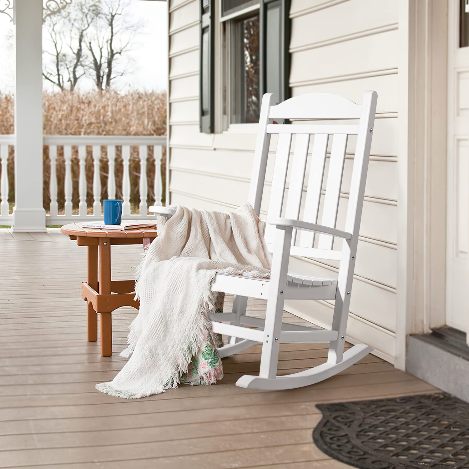 Flamaker Outdoor Rocking Chair All-Weather Patio Rocker Chairs Oversized with Widened Armrests for Lawn Patio Garden Beach Backyard Porch Fire Pit (White)