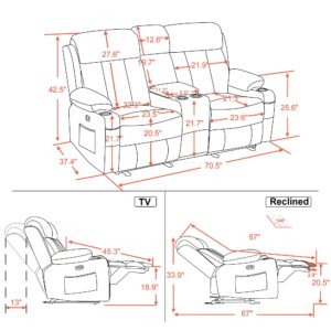 MCombo Electric Power Loveseat Recliner, Faux Leather Power Reclining Sofa with Heat and Massage, USB Ports, Cup Holders for Living Room 6095 (Cream White, Loveseat Recliner with Console)