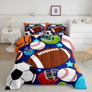 jejeloiu kids sports comforter set football basketball tennis baseball bedding boys teens sports comforter with 1 pillowcase(twin)