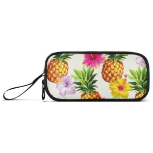 Emelivor Hawaiian Pineapple Flowers Pencil Case Big Capacity Pencil Pouch Pencil Bags with Zipper Pencil Box for Women Girls Kids Students Adults Office School Supplies Pen Case Organizer