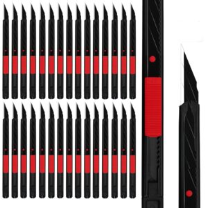 manufore 30pcs 9mm snap-off knives with safety auto-lock, metal handle, black blade, lightweight portable retractable cutter for office, school, daily works