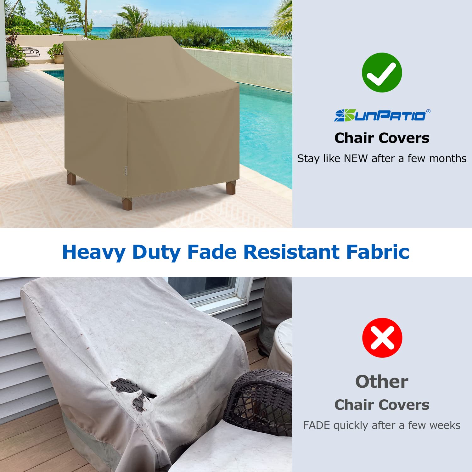 SunPatio Outdoor Oversized Chair Covers, Heavy Duty Waterproof Patio Large Chair Covers, Fade Resistant Outdoor Furniture Covers, All Weather Protection, 2 Pack - 40" W x 34" D x 39" H, Taupe