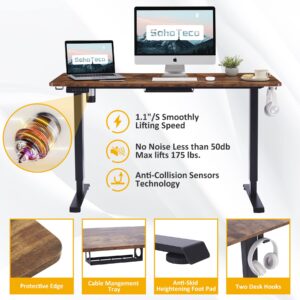 SohoTeco Height Adjustable Electric Stand Up Desk, 48x24 Computer Desk with Memory Presets for Home and Office, Black Frame & Brown Desktop