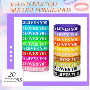 Jerify 200 Pcs Jesus Loves You Silicone Bracelet Christian Wristbands Bulk Bible Verse Rubber Bracelet Religious Colorful Bands for Party Favors Gifts Prizes(Printed)