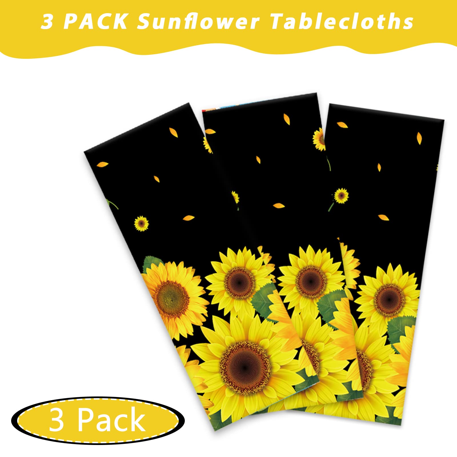 gisgfim 3 Pcs Sunflower Party Tablecloth Sunflower Birthday Table Cover Decoration Summer Party Supplies Favors Disposable Plastic Tablecloth Baby Shower Bridal Shower