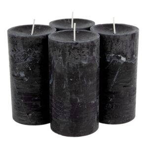 spaas rustic black pillar candles - 2.8" x 5" unscented black candles - 4 pack rustic halloween candles for black home decor, halloween decor, wedding, spa, holidays, restaurants