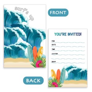 wuguimeii Summer Surf's Up Fun Birthday Party Invitations with Envelopes(20 pack)