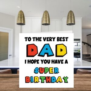 Fun Birthday Cards for Dad - Super Birthday - Happy Birthday Card for Dad from Son Daughter, Father Video Game Birthday Gifts, 5.7 x 5.7 Inch Gamer Birthday Greeting Cards for Daddy Papa