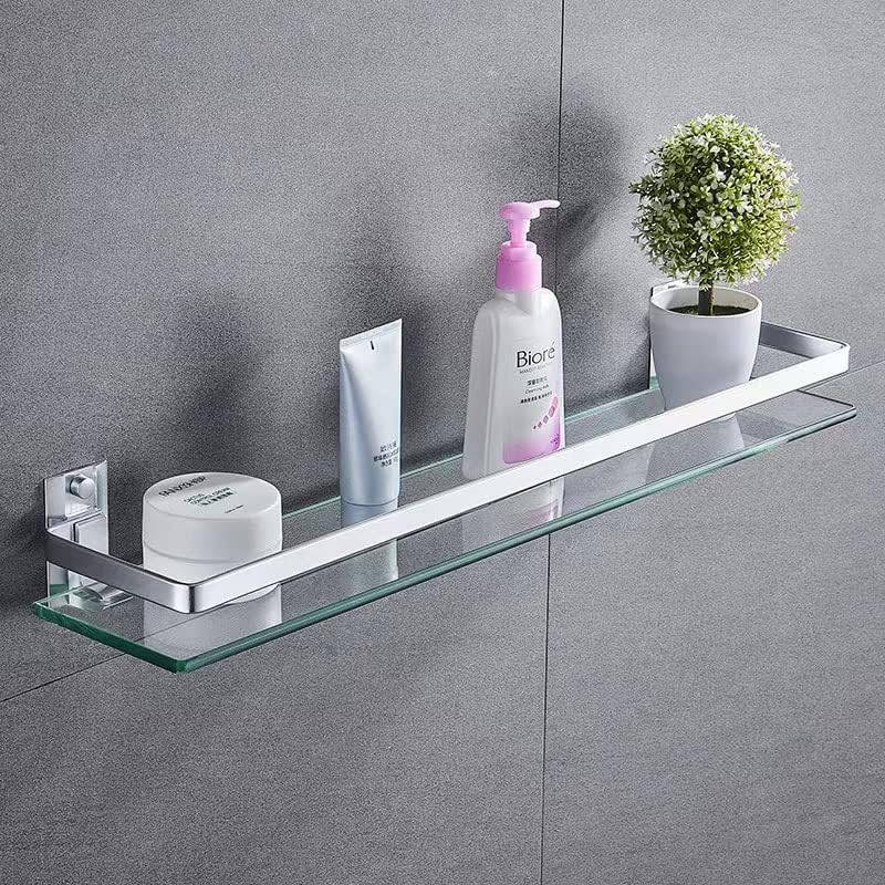 Melairy Bathroom Glass Shelf Tempered Glass Rectangular Extra Thick Aluminum Silver Sand Sprayed Wall Mounted 9.84 inches