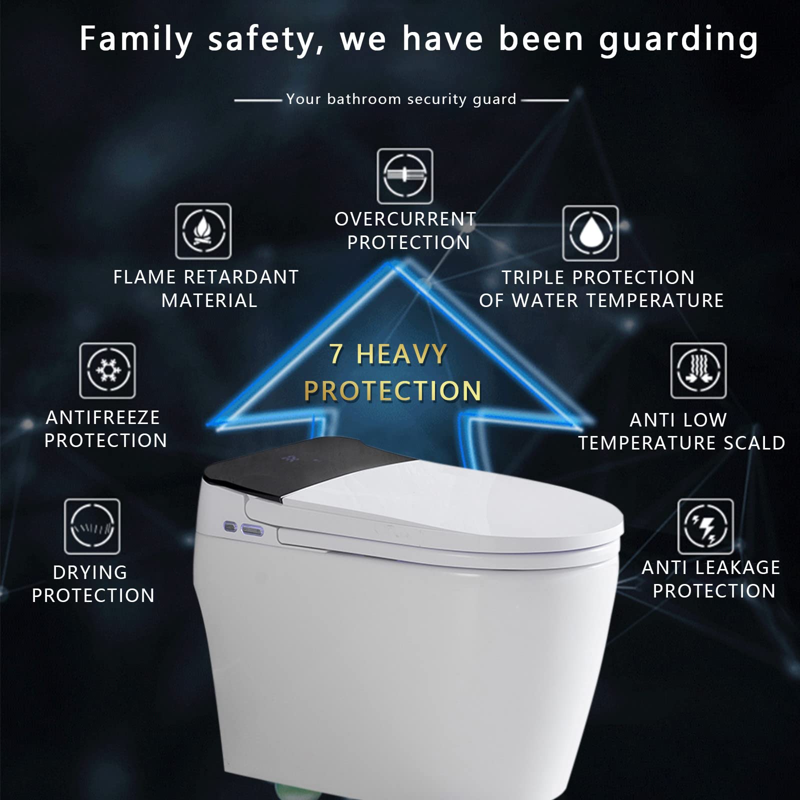 Smart Advanced Luxury Bidet Toilet, Elongated One-Piece Adjustable Functions Bidet Seats with Soft Closing Seat Functions, Temperature-Controlled Cleaning and Drying