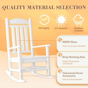 Flamaker Outdoor Rocking Chair All-Weather Patio Rocker Chairs Oversized with Widened Armrests for Lawn Patio Garden Beach Backyard Porch Fire Pit (White)