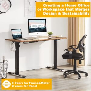 SohoTeco Height Adjustable Electric Stand Up Desk, 48x24 Computer Desk with Memory Presets for Home and Office, Black Frame & Brown Desktop