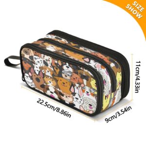 ALAZA Cute Doodle Dog Print Animal Pencil Case Large Capacity,Pencil Pouch Office College School Large Storage Pen Bag 3 Compartment Pencil Cases for Adults School Teen Girl Boy School Students