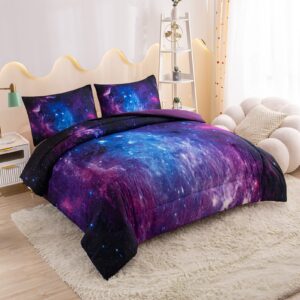 MWMWMW Galaxy Comforter Set Queen, Purple Queen Comforter Set, Kids Bedding Set for Girls, Girls Queen Comforter Set, 3 Pieces Purple Galaxy Beddingt Sets with 2 Matching Pillowcases