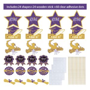 Graduation Party Decorations Purple Gold 2024/Purple Graduation Decorations Class of 2024 NYU Table Centerpieces-24Pcs Purple Gold Black Graduation Sticks Table Toppers for Graduation