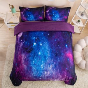 MWMWMW Galaxy Comforter Set Queen, Purple Queen Comforter Set, Kids Bedding Set for Girls, Girls Queen Comforter Set, 3 Pieces Purple Galaxy Beddingt Sets with 2 Matching Pillowcases