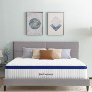 Zeelovtress King Mattress 12 Inch Gel Memory Foam Hybrid Mattress, with Medium Firm Pocketed Coils for Support, Motion Isolation and Pain Pressure Relief, Sleep Quality Improvement