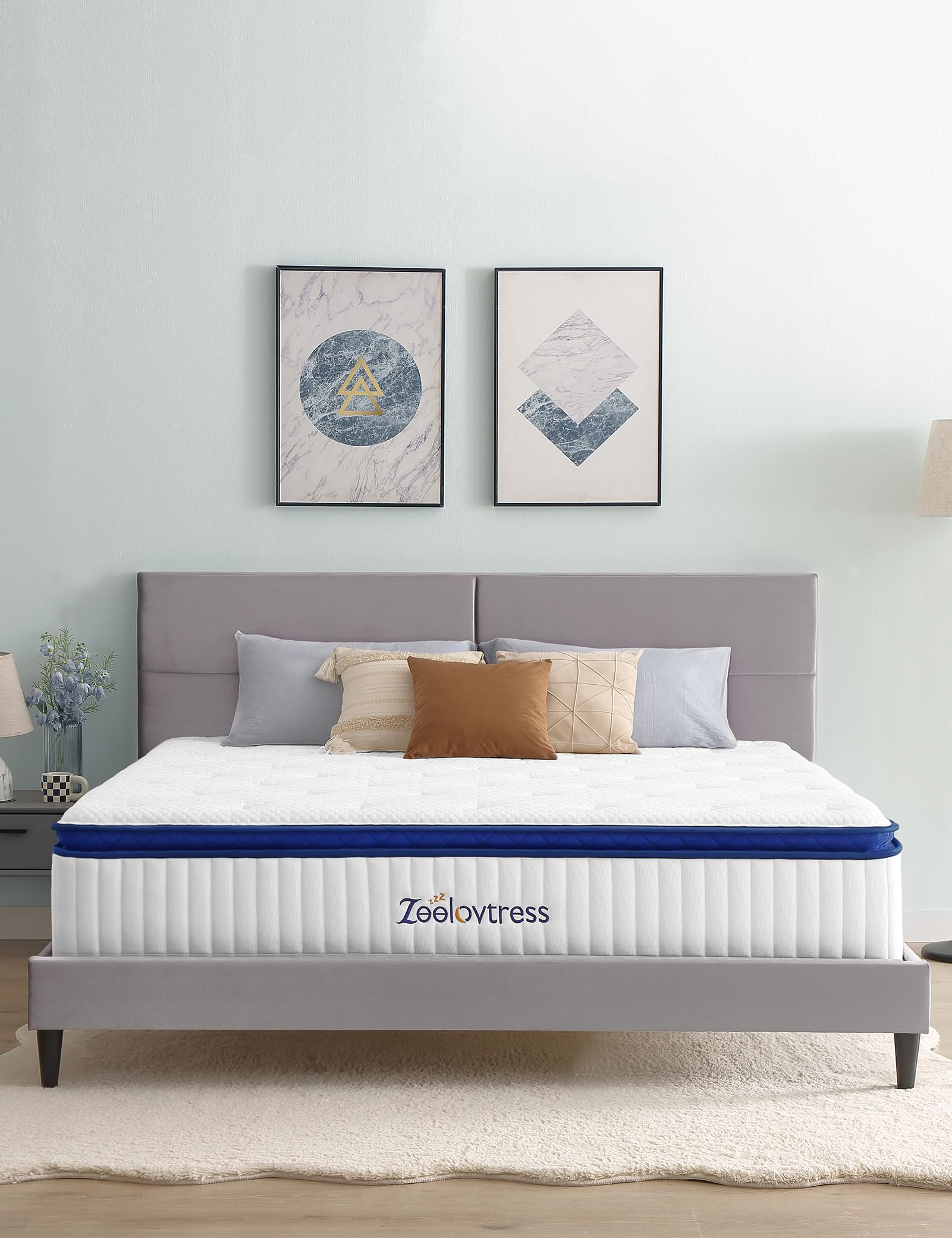 Zeelovtress King Mattress 12 Inch Gel Memory Foam Hybrid Mattress, with Medium Firm Pocketed Coils for Support, Motion Isolation and Pain Pressure Relief, Sleep Quality Improvement