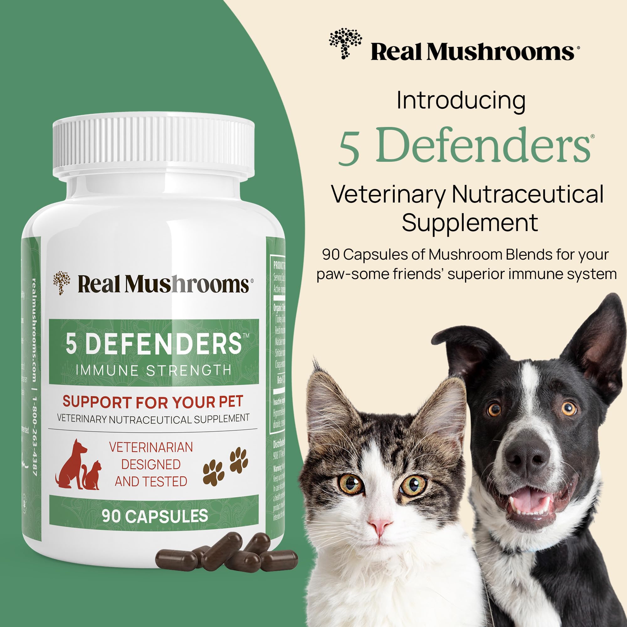 Real Mushrooms Immune Pet Chews (60ct) & 5 Defenders Pet Support (90ct) - Bundle for Immune Strength - Chaga, Shiitake, Reishi, Turkey Tail, Maitake, Ashwagandha, Astragalus & More - Vegan, Non-GMO