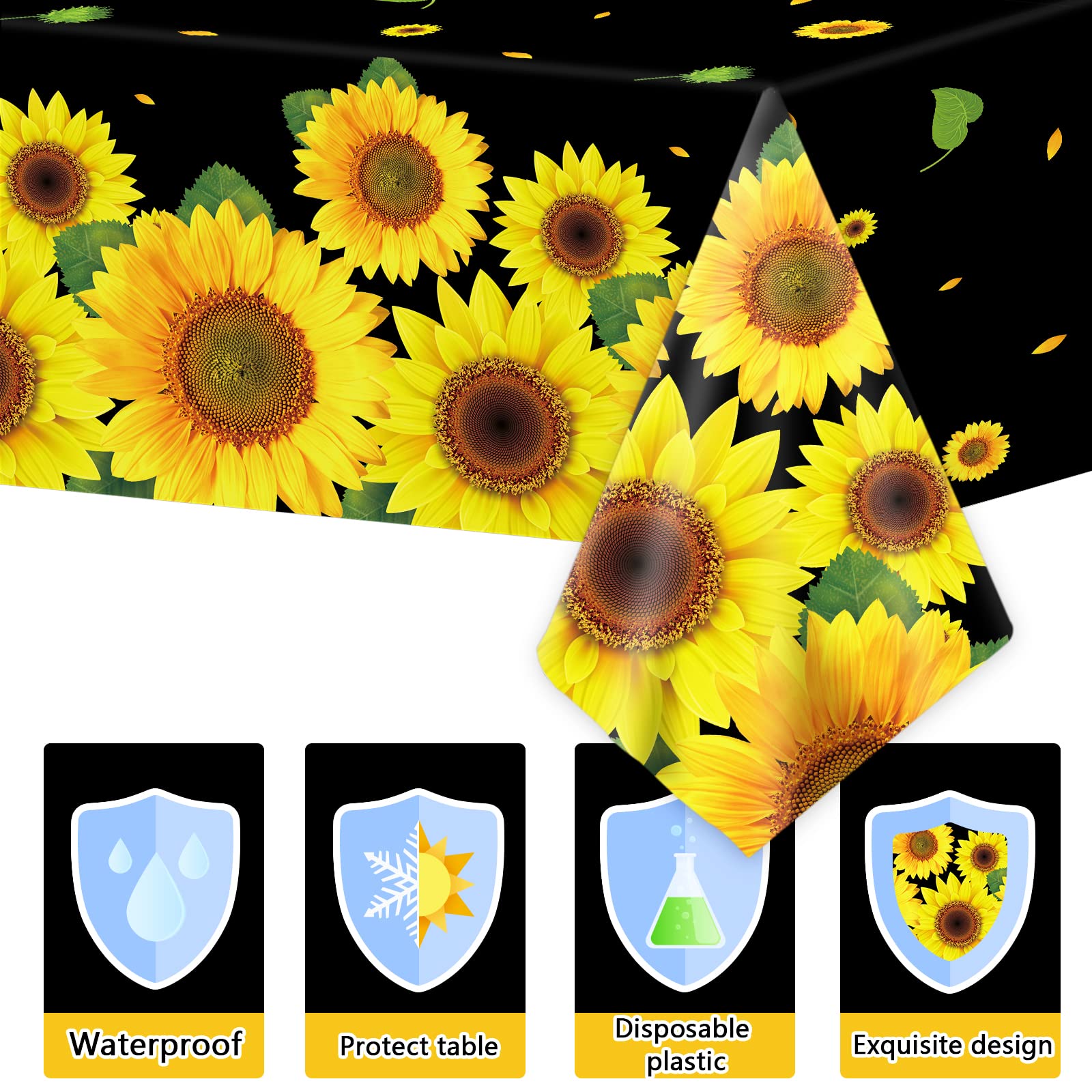 gisgfim 3 Pcs Sunflower Party Tablecloth Sunflower Birthday Table Cover Decoration Summer Party Supplies Favors Disposable Plastic Tablecloth Baby Shower Bridal Shower