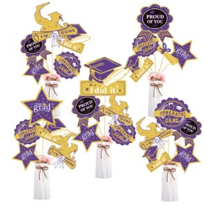 Graduation Party Decorations Purple Gold 2024/Purple Graduation Decorations Class of 2024 NYU Table Centerpieces-24Pcs Purple Gold Black Graduation Sticks Table Toppers for Graduation