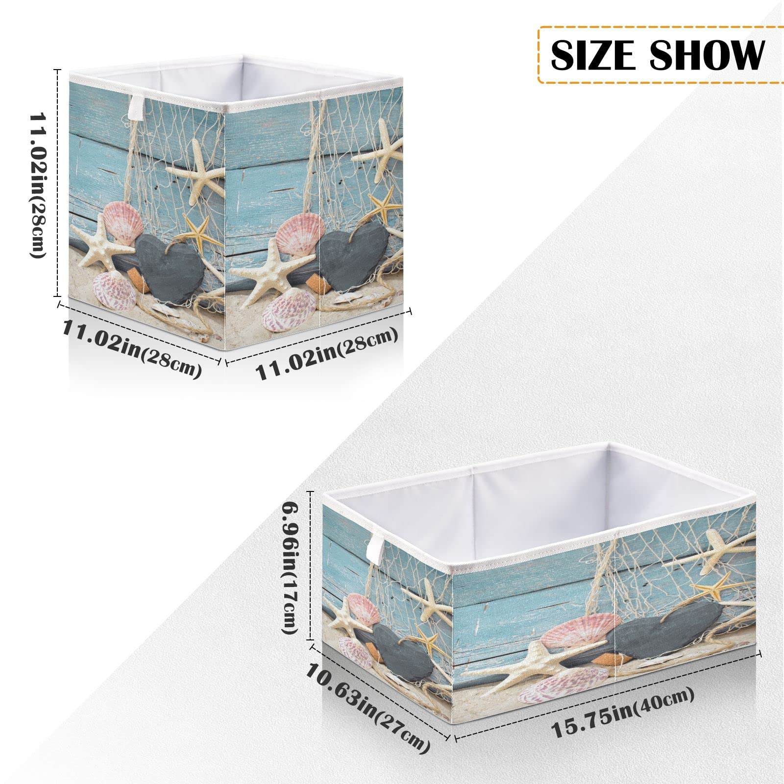 Kigai Beach Seashell Open Home Storage Bins, for Home Organization and Storage, Toy Storage Cube, Collapsible Closet Storage Bins, with Small Handles, 11.02" L x 11.02" W x 11.02" H