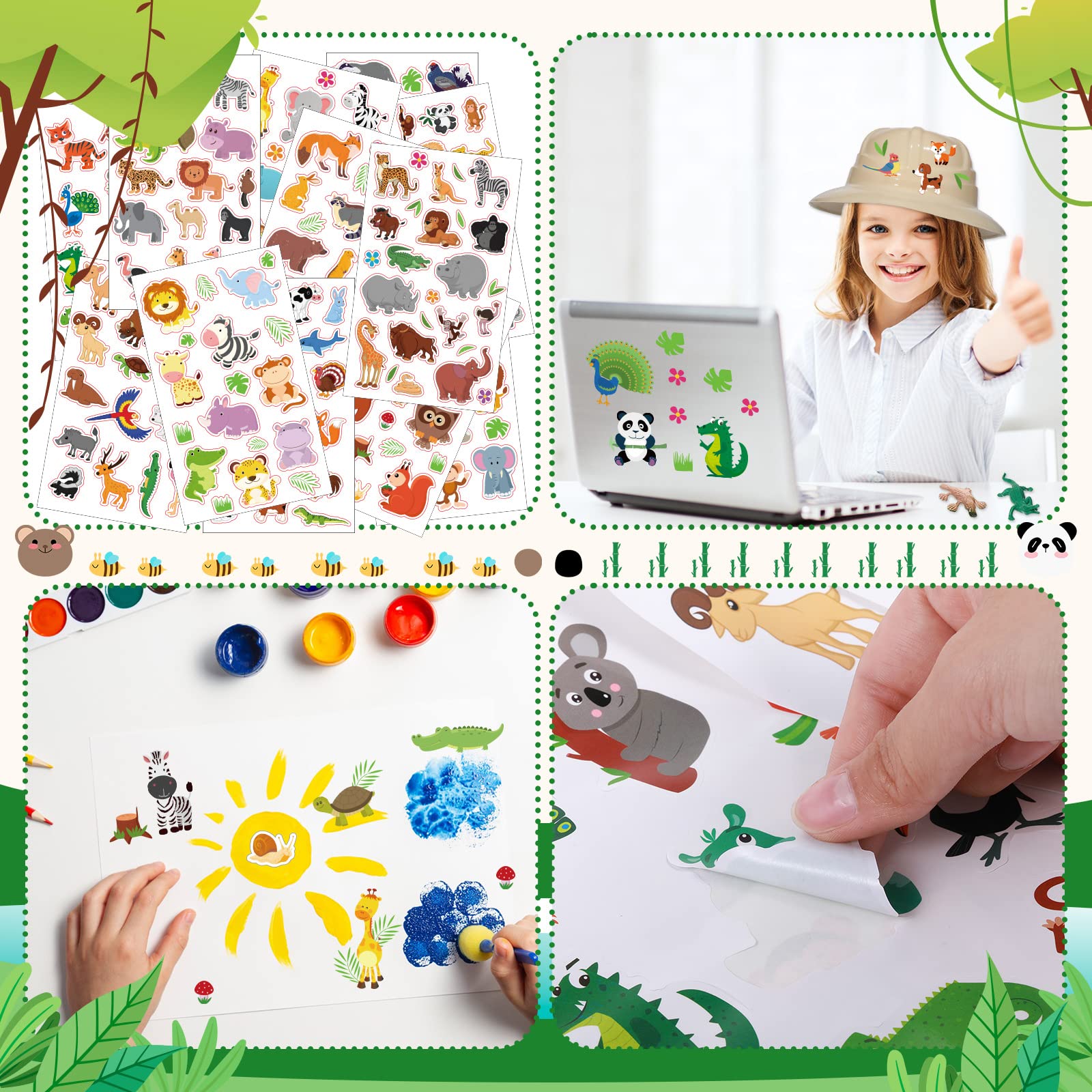 103 Pcs Safari Animal Kids Zoo Themed Party Supplies Favor Bulk Included Pith Hat Jungle Animal Plastic Tablecloth Tote Bags Silicone Bracelet Animal Stickers Mini Animal Figurines for Kids Birthday