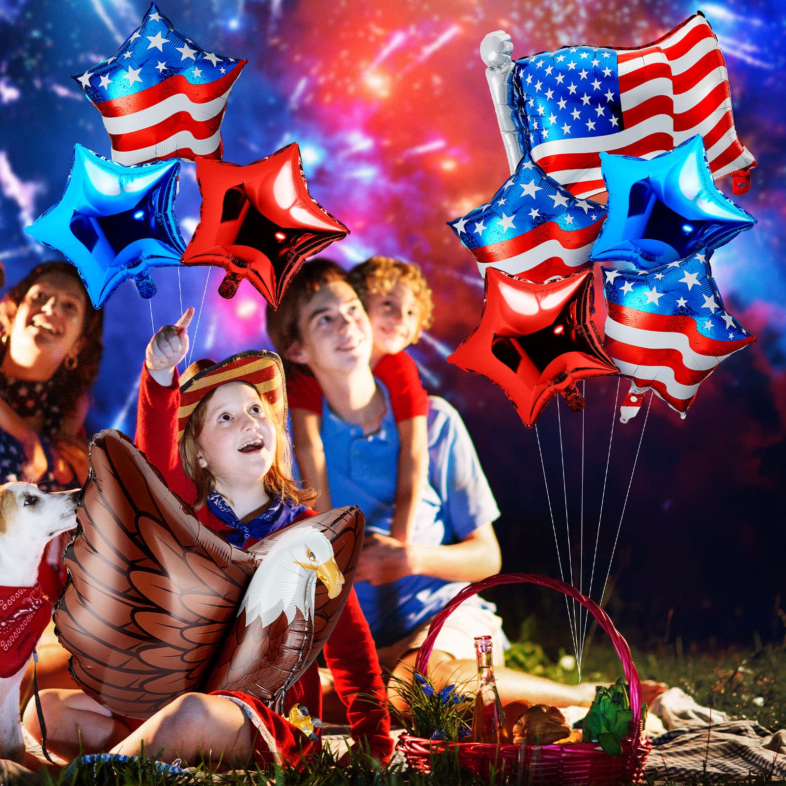 Zhanmai 12 Pcs Patriotic Balloons Eagle Balloon USA Red White and Blue Balloons Elections Party Decorations Large Eagle Foil Balloons Star American Flag Balloons for Veterans Day Birthday Party