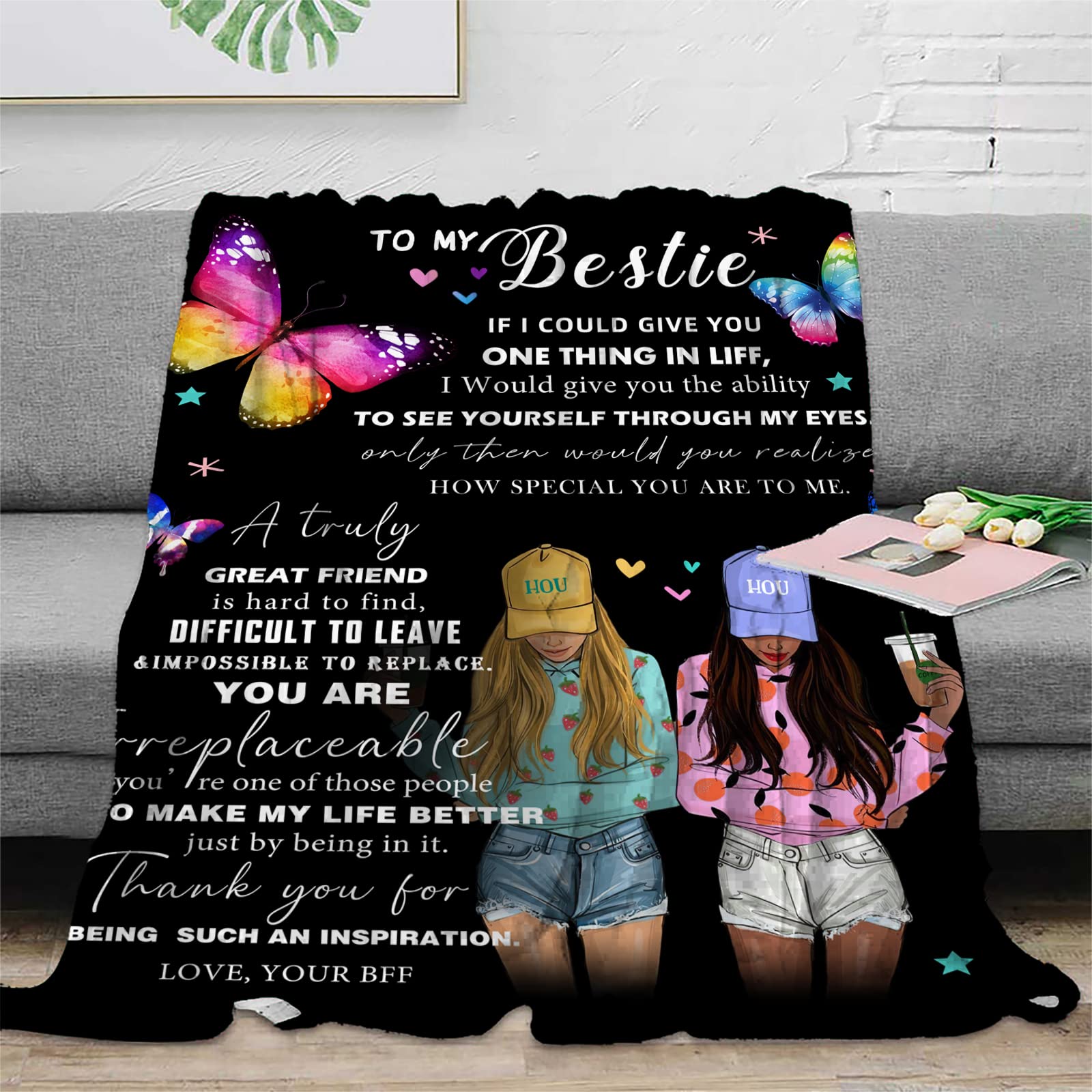 SHUIHAN to My Bestie Blanket, Ultra-Soft Fuzzy Fleece Throw Blanket, Friendship for Women, Teen Girls, Besties, Sister, Birthday Gift Blankets, 51''x59''