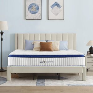 Zeelovtress King Mattress 12 Inch Gel Memory Foam Hybrid Mattress, with Medium Firm Pocketed Coils for Support, Motion Isolation and Pain Pressure Relief, Sleep Quality Improvement