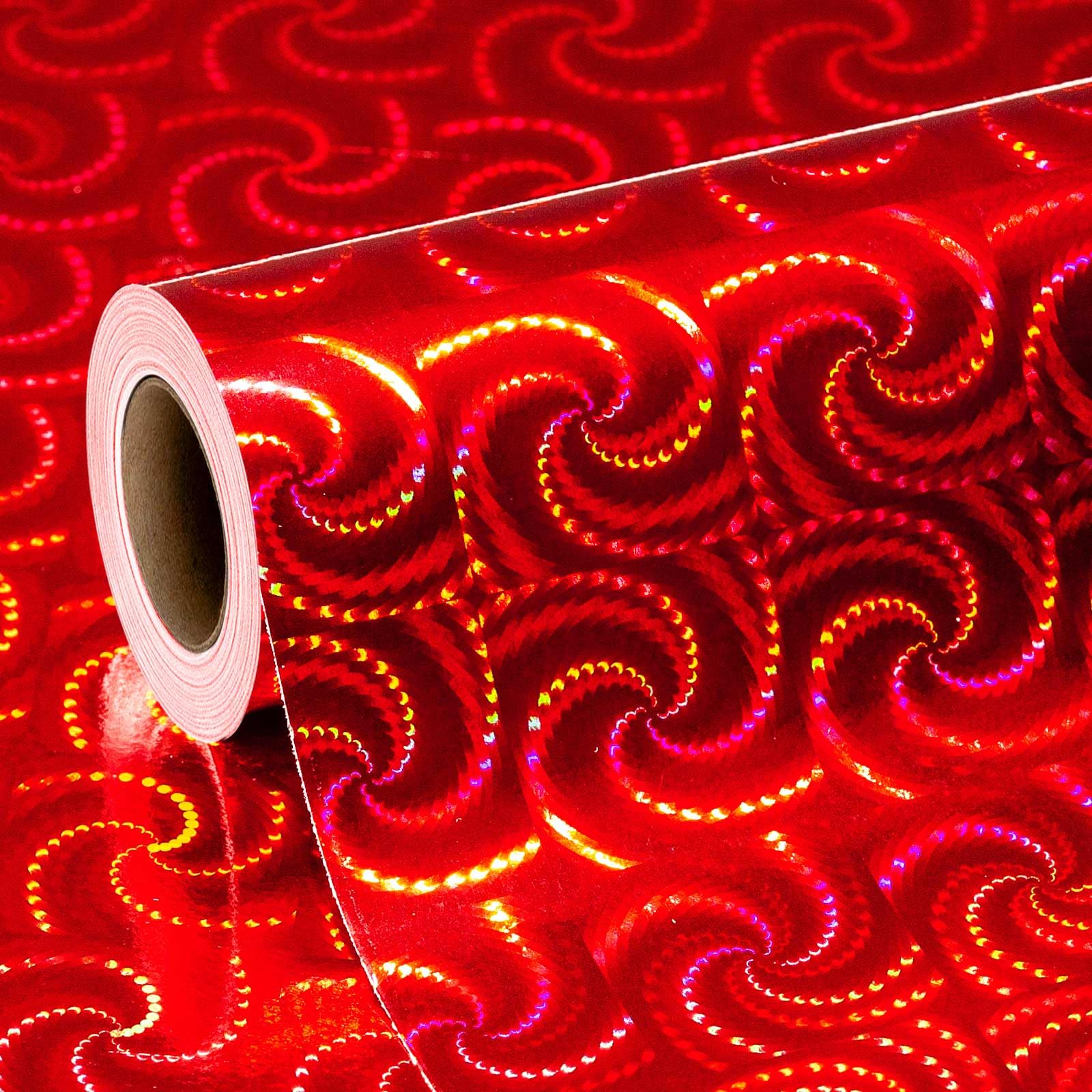 MAYPLUSS Holographic Wrapping Paper - Mini Roll - 17 Inch X 32.8 Feet- Metallic Red Foil Design Red Christmas Wrapping Papr(47.3 sq.ft.ttl)