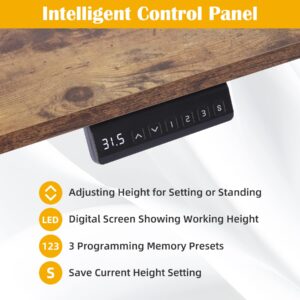 SohoTeco Height Adjustable Electric Stand Up Desk, 48x24 Computer Desk with Memory Presets for Home and Office, Black Frame & Brown Desktop