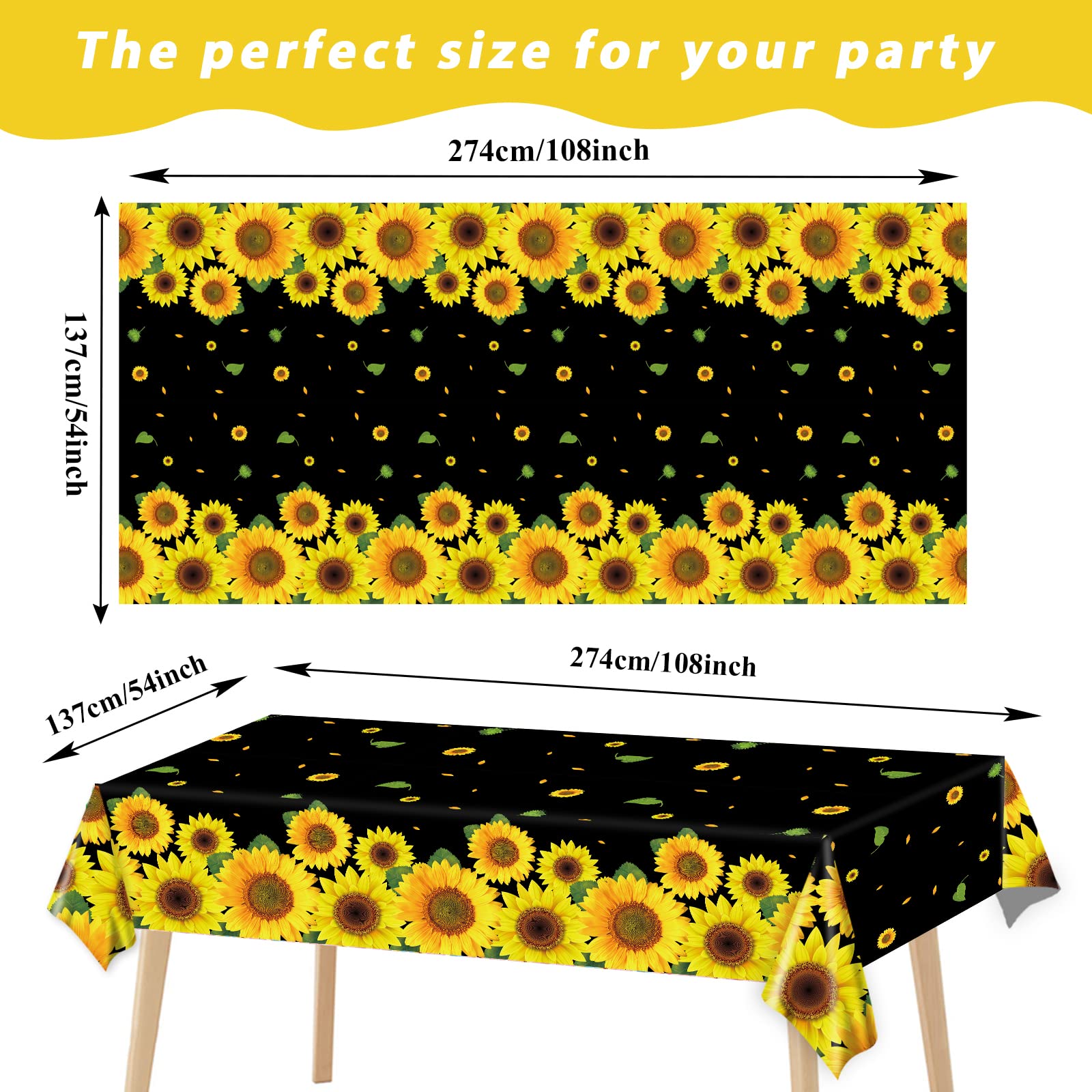 gisgfim 3 Pcs Sunflower Party Tablecloth Sunflower Birthday Table Cover Decoration Summer Party Supplies Favors Disposable Plastic Tablecloth Baby Shower Bridal Shower