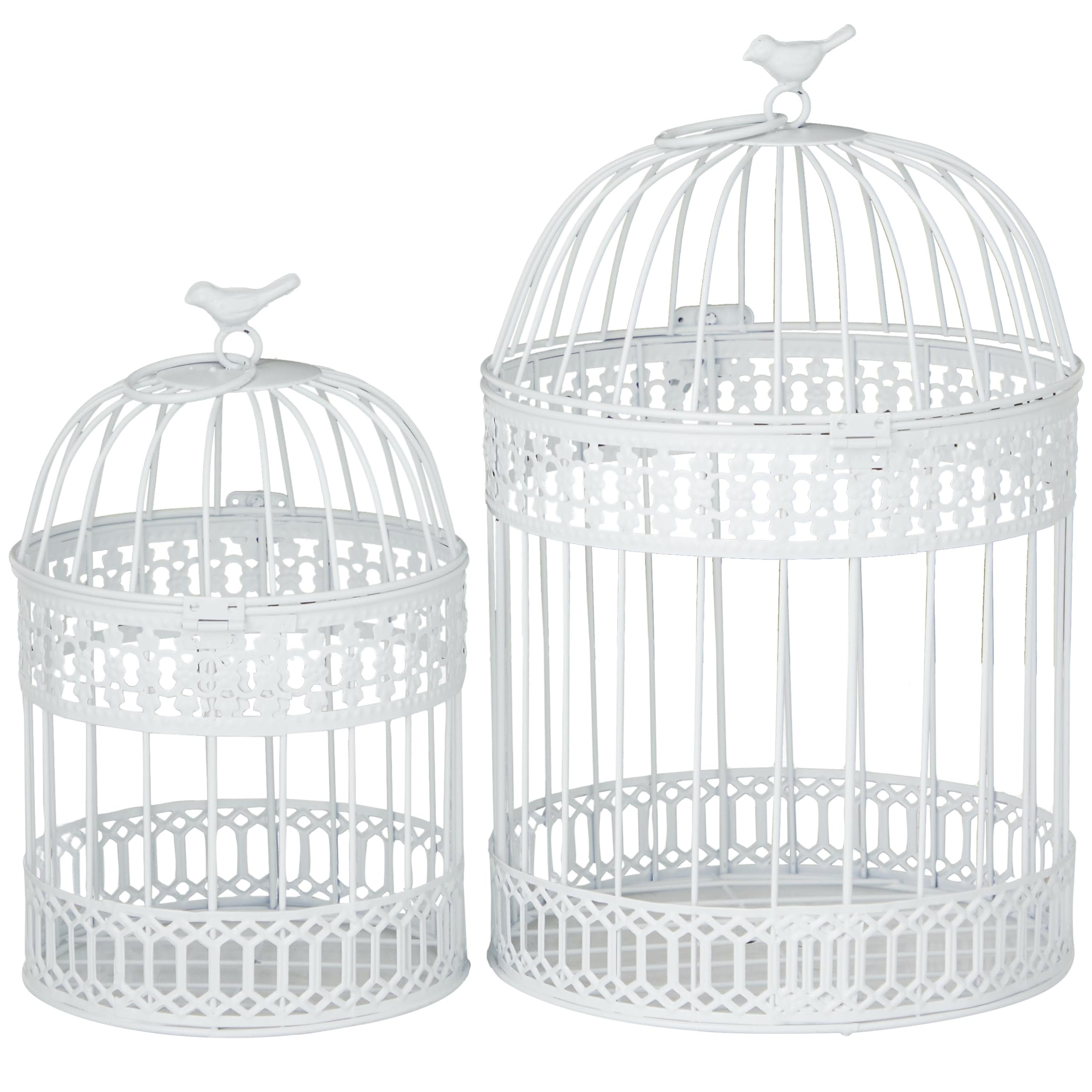 Deco 79 Metal Round Birdcage with Latch Lock Closure and Hanging Hook, Set of 2 16", 12"H, White