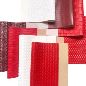 8Pcs/Set (20cmx32cm) Red Series Woven Faux Leather Sheets, Includes Braided and Lattice Striped Fabrics, for Making Earrings, Handbag, Hair Bows and DIY Crafts