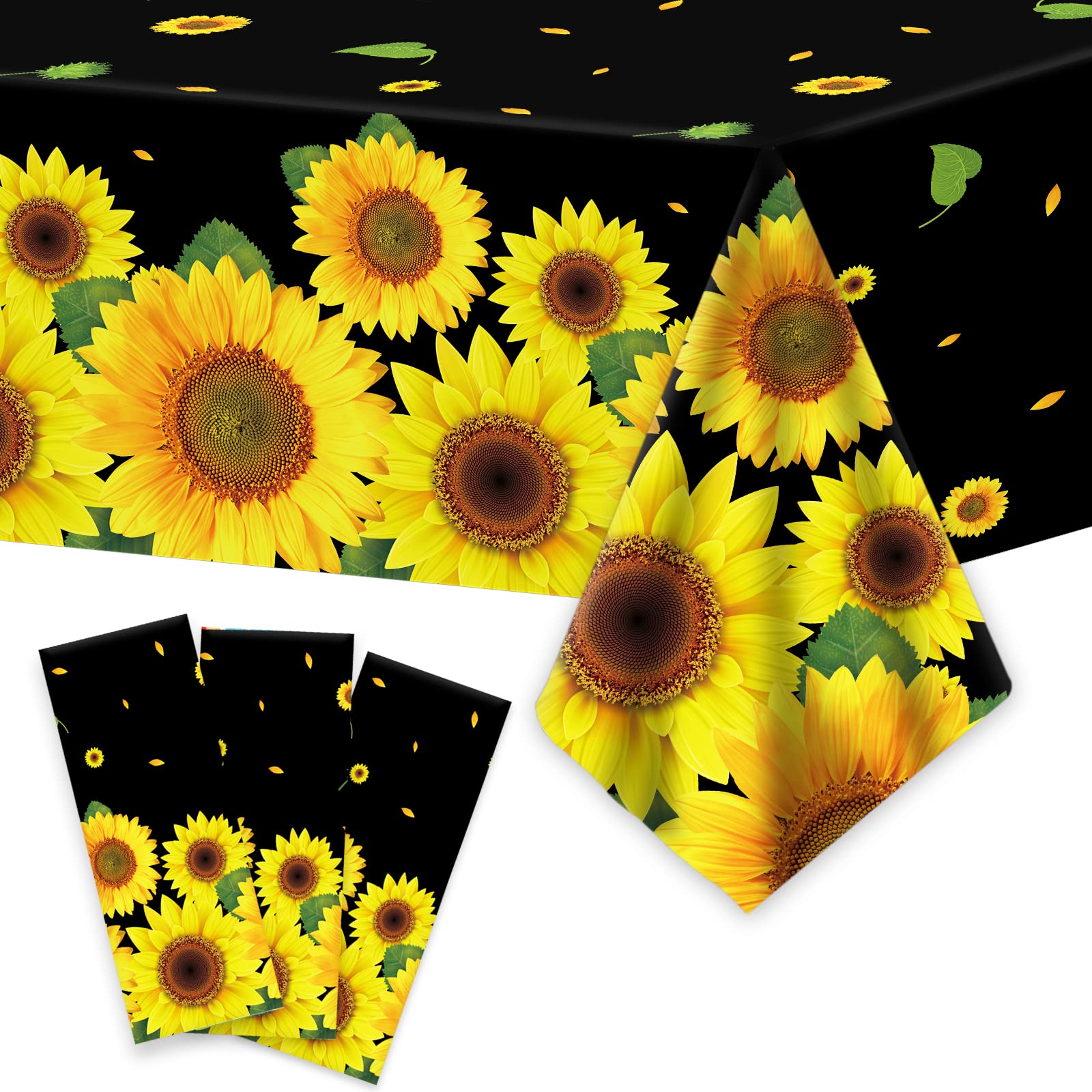 gisgfim 3 Pcs Sunflower Party Tablecloth Sunflower Birthday Table Cover Decoration Summer Party Supplies Favors Disposable Plastic Tablecloth Baby Shower Bridal Shower