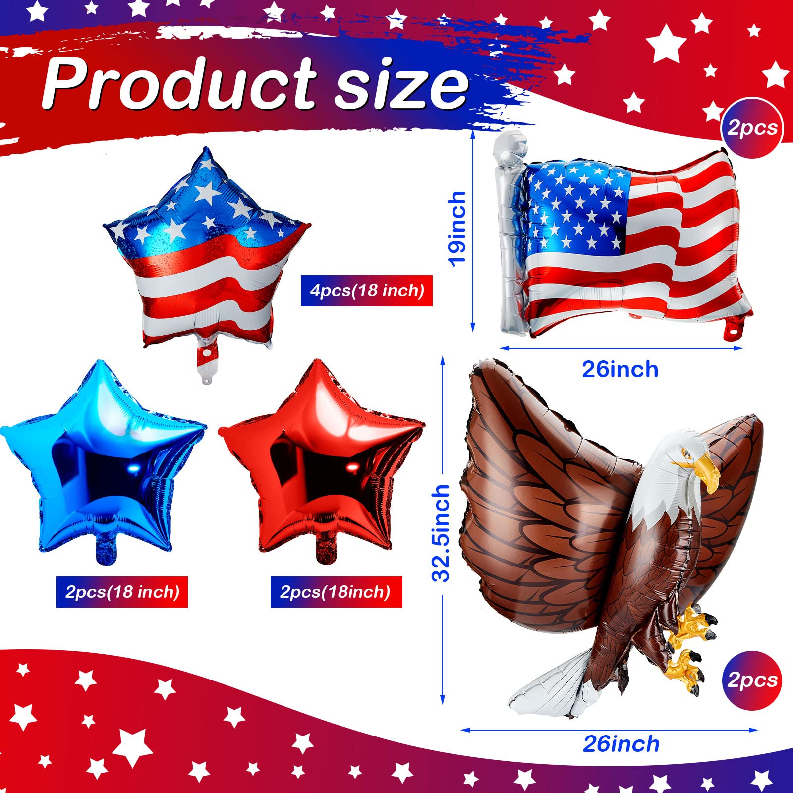 Zhanmai 12 Pcs Patriotic Balloons Eagle Balloon USA Red White and Blue Balloons Elections Party Decorations Large Eagle Foil Balloons Star American Flag Balloons for Veterans Day Birthday Party