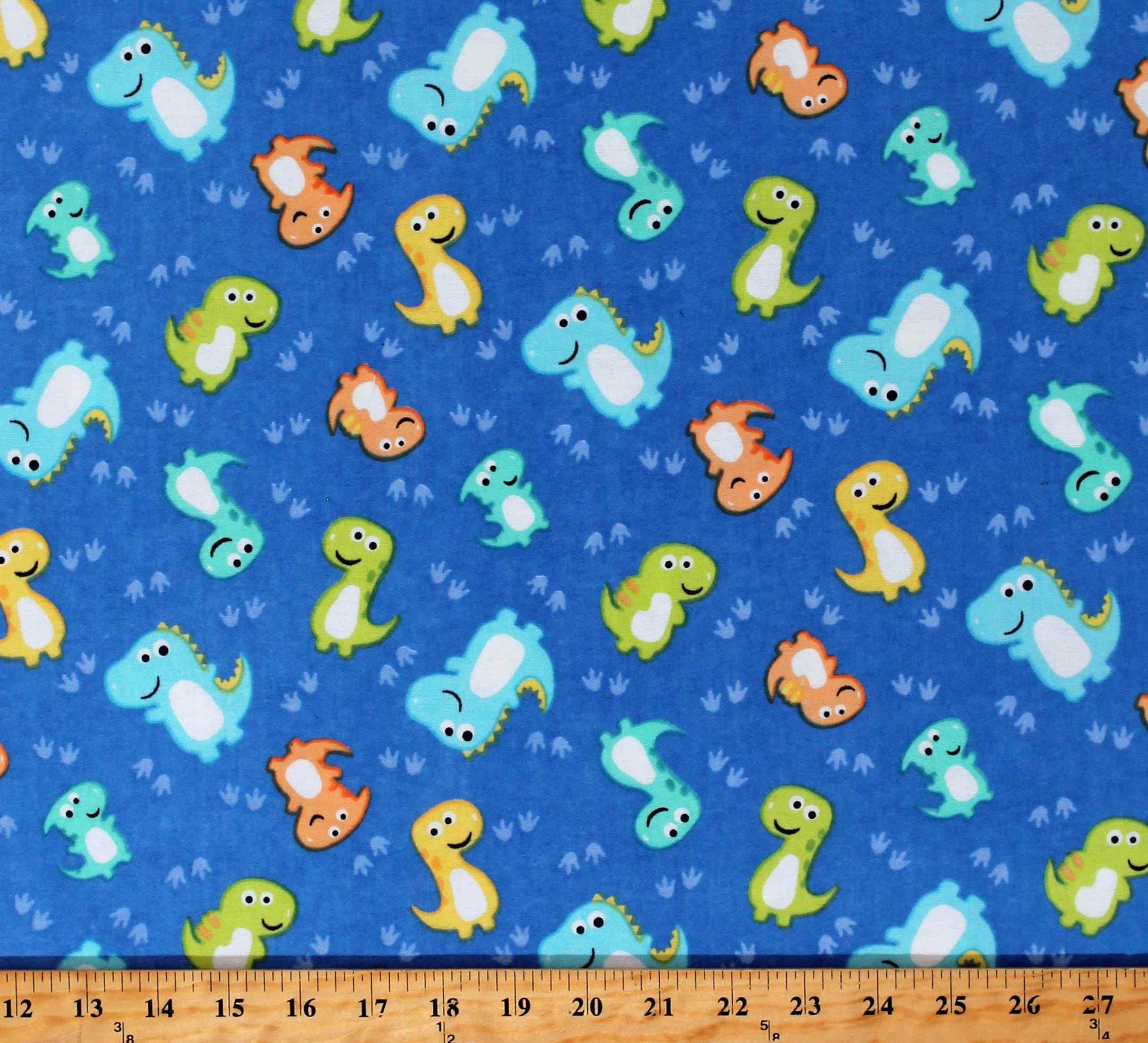 Flannel Dinosaurs Dinos Baby Animals Prehistoric Age Kids Children's Blue Cotton Flannel Fabric Print by The Yard (0994-77)