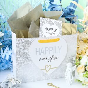 MAYPLUSS 16" Large Gift Bag with Greeting Card and Tissue Paper for Wedding - Silver Design