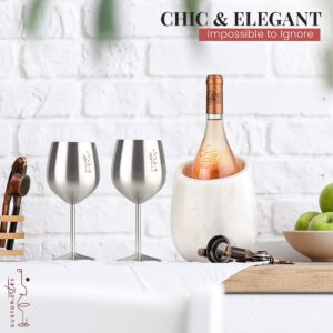 Gusto Nostro Marble Wine Chiller Bucket - 750ml Wine Bottle Cooler and Champagne Chiller for Party, Kitchen, Bar Cart Decor to Chill & Keep Bottles Cold with Unique Wine Lovers Gift Box (White)